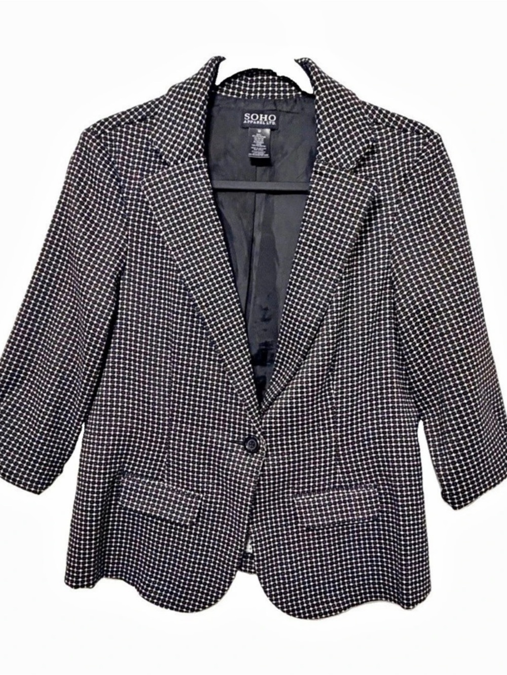 SOHO Apparel Ltd. Women's Geometric Blazer Black & White Size Medium